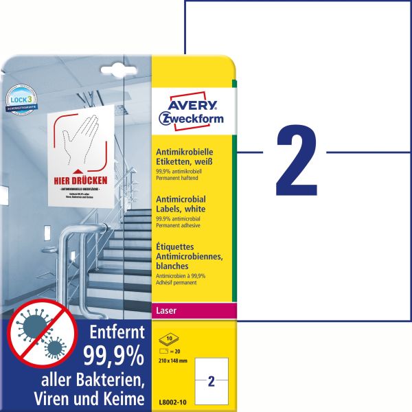 AVERY ZWECKFORM Etiketten L8002-10 Antimic. 210x148mm weiss