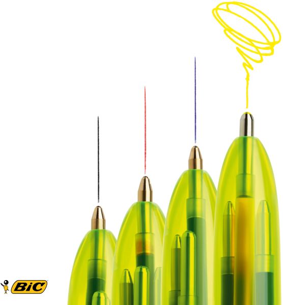 BIC Kugelschreiber Fluo 933948 4 Colours Box, 12 Stück