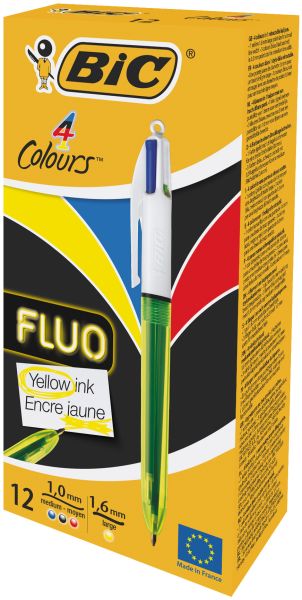 BIC Kugelschreiber Fluo 933948 4 Colours Box, 12 Stück