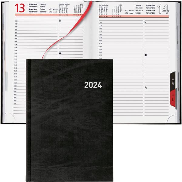 BIELLA Geschäftsagenda Registra 2024 09501020024U schwarz, 1T/S, 14,5x20,5cm