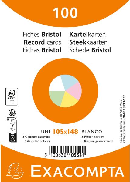 BIELLA Karteikarten blanko A6 10554E farbig assortiert 100 Stück