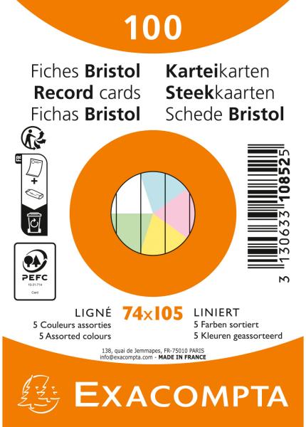 BIELLA Karteikarten liniert A7 10852E farbig assortiert 100 Stück