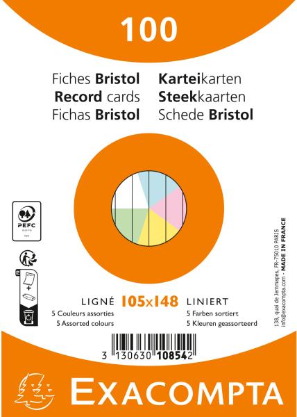 BIELLA Karteikarten liniert A6 10854E farbig assortiert 100 Stück