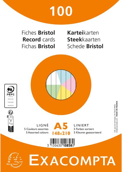 BIELLA Karteikarten liniert A5 10858E farbig assortiert 100 Stück