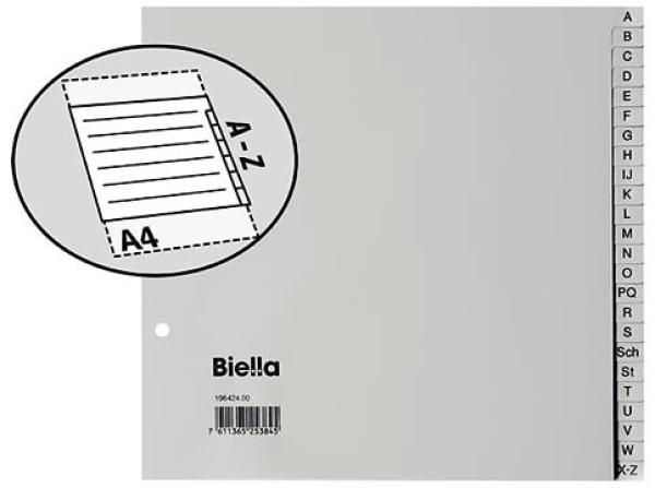 BIELLA Register PP grau A4 19642400U 24-teilig a-z teildeckend