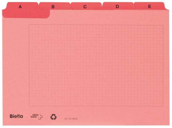 BIELLA Kartei-Leitkarten A6 21962545U rot,A-Z,verstärkt,25-teilig