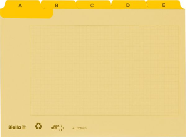 BIELLA Kartei-Leitkarten A7 21972520U gelb,A-Z,verstärkt,25-teilig