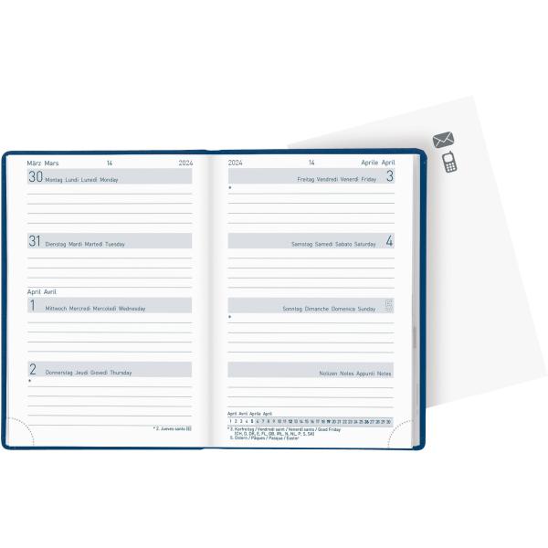 BIELLA Taschenagenda Mittelformat2024 22301050024U blau, 3½T/S, 7,6x11cm