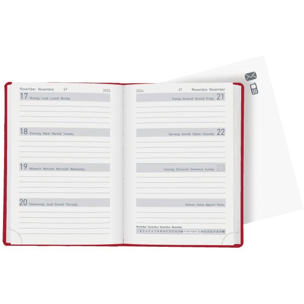 BIELLA Taschenagenda Memento 2024 25401450024U rot, 3½T/S, 10,1x14,2cm