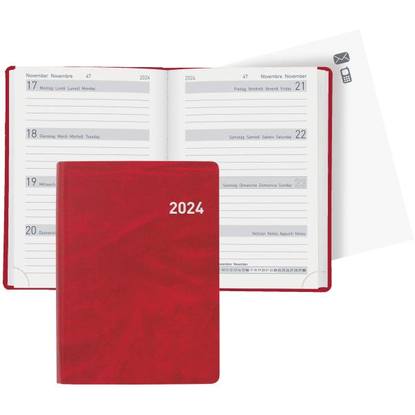 BIELLA Taschenagenda Memento 2024 25401450024U rot, 3½T/S, 10,1x14,2cm