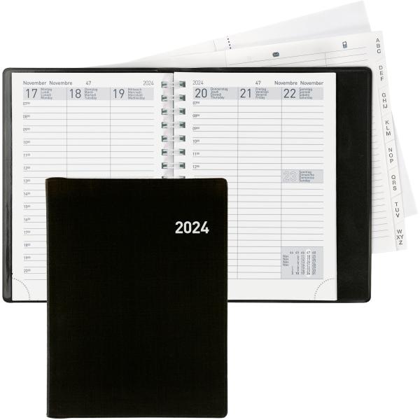 BIELLA Taschenagenda Rex Wire-O 2024 25773020024U schwarz, 1W/2S, 10,1x14,2cm