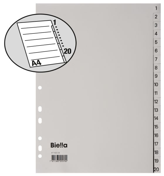 BIELLA Register PP grau A4 47142000U 1-20