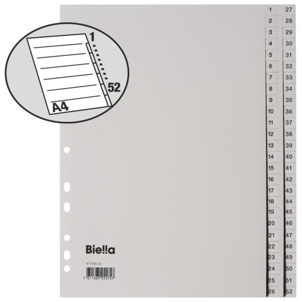 BIELLA Register PP grau A4 47145200U 1-52, Vollformat