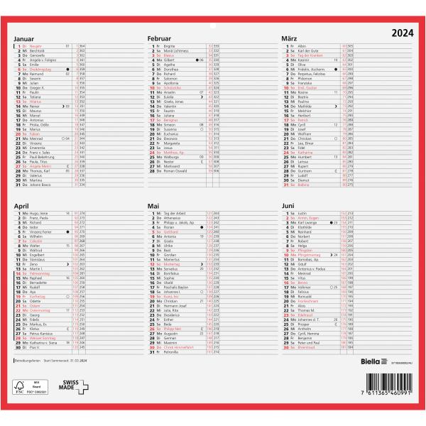 BIELLA Tafelkalender 2024 60013000024U ½J/S, 32x29,7cm, dt.