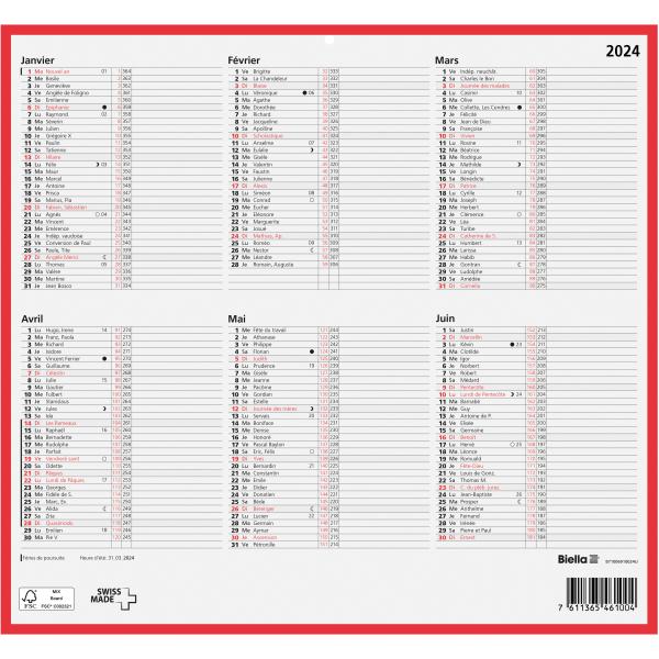 BIELLA Tafelkalender 2024 71006900024U ½J/S, 32x29,7cm, fr.