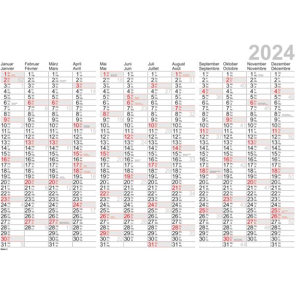 BIELLA Jahres-Wandplaner 2024 76012000024U 1J/S, 98x68cm, d/f