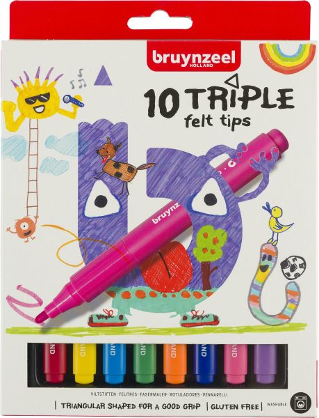 BRUYNZEEL Fasermalerset Kids Triple 60123010 dreieckig, 10 Farben