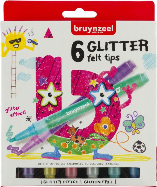 BRUYNZEEL Glitzer Fasermalerset Kids 60126006 6 Farben