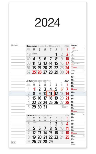 BÜHNER 3-Monatskalender ms. 2024 M3KPNBL-R-FSC 30x42cm