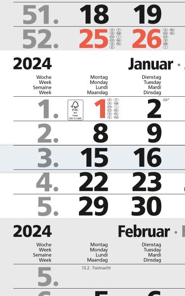 BÜHNER 4-Monatskalender ms. 2024 M4MF-R-BLOCK-FSC 30x45cm