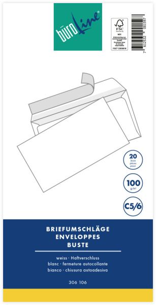 BÜROLINE Couvert o/Fenster C5/6 104587 100g, weiss 20 Stück