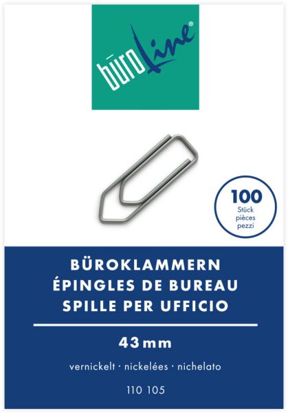 BÜROLINE Büroklammern Gr.5 110105 vernickelt, 43mm 100 Stück