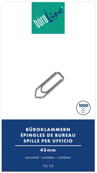 BÜROLINE Büroklammern Gr.5 110115 vernickelt, 43mm 1000 Stück