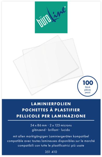 BÜROLINE Laminiertasche 54x86mm 351410 glanz, 125my 100 Stk