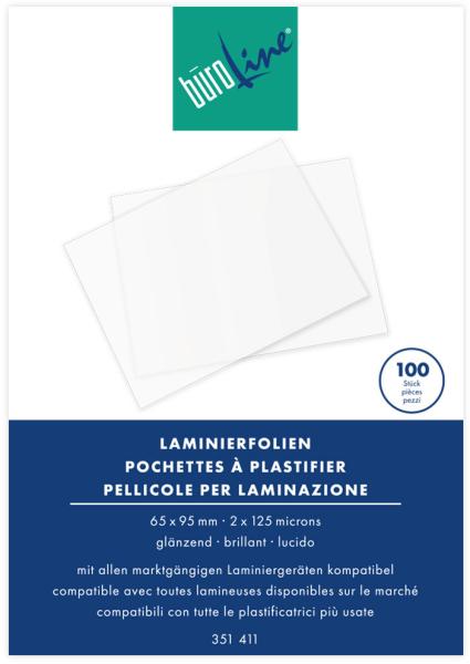 BÜROLINE Laminiertasche 65x95mm 351411 glanz, 125my 100 Stk