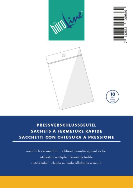 BÜROLINE Pressverschl. Beutel 115×155mm 421115 transparent 10 Stück