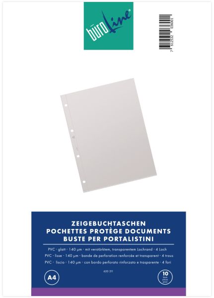 BÜROLINE Zeigetaschen PVC 140 my A4 620211 transparent, glatt 10 Stück