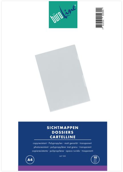 BÜROLINE Sichtmappen PP A4 667300 transparent, matt 10 Stück