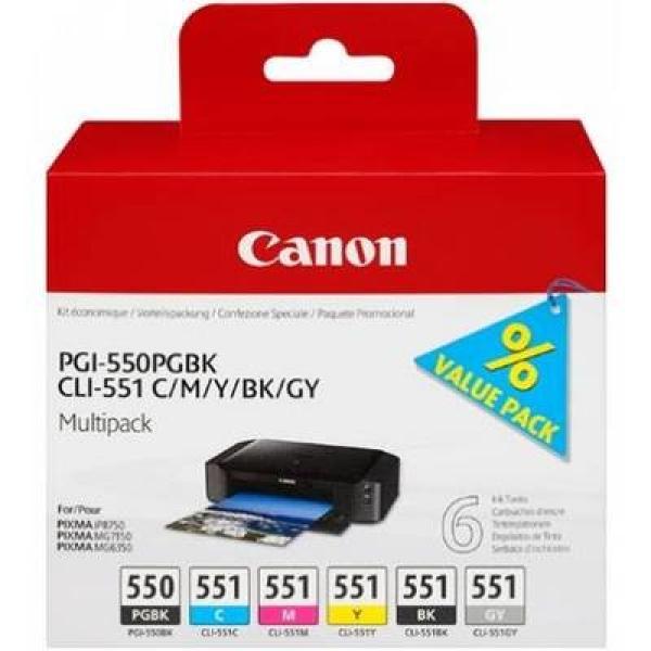 CANON Multipack Tinte PGBK/CMY/BK/GY PGCL550/1 PIXMA MG6350 15/7ml