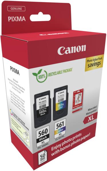 CANON Photo Value Pack XL CMYBK PGCL560/1 PIXMA TS5350 4x6 GP-501 50Bl.