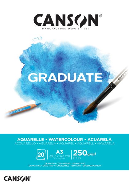 CANSON Zeichenblock Graduate A3 400110375 20 Blatt, aquarell, 250g