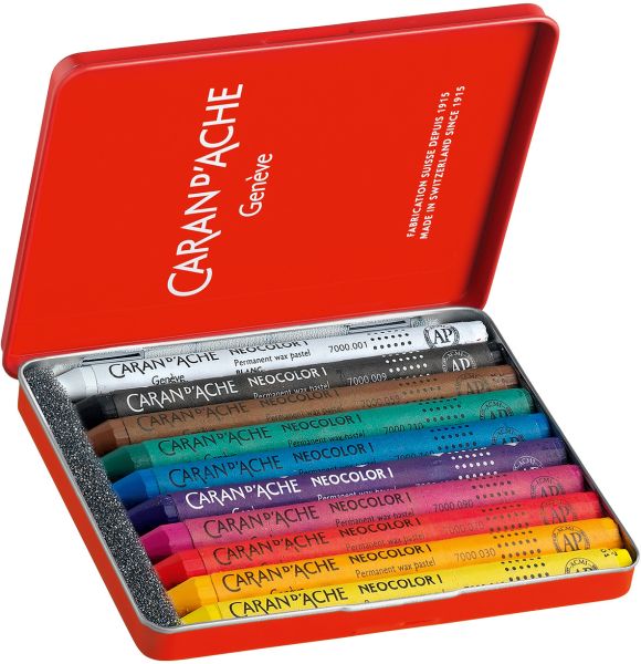 CARAN D'ACHE Wachsmalkreide Neocolor 1 7000.310 10 Farben Metallbox