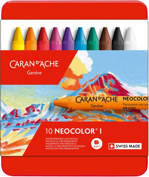 CARAN D'ACHE Wachsmalkreide Neocolor 1 7000.310 10 Farben Metallbox