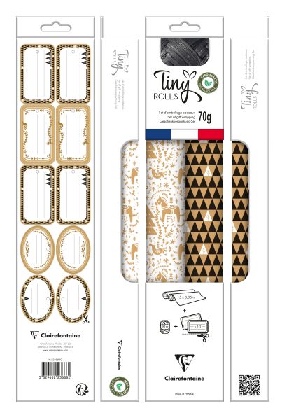 CLAIREFONTAINE Tiny Rolls Set weiss/schw. 223888C 5x0.35m inkl. Band