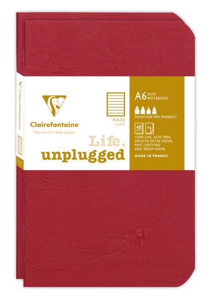 CLAIREFONTAINE AGEBAG Set 2 Hefte 9X14cm 734172C liniert rot 48 Bl