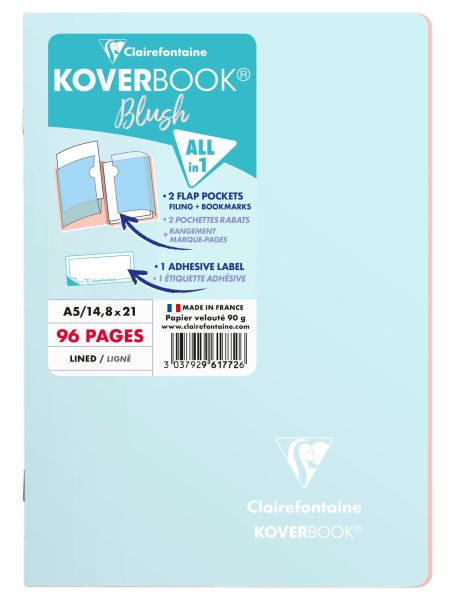 CLAIREFONTAINE Koverbook Schulheft Blush A5 961772C 90g, liniert eisblau / koralle