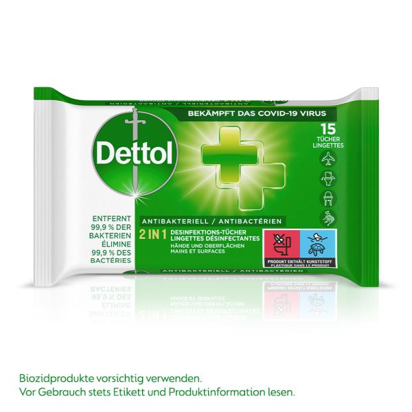 DETTOL 2in1 Desinfektionstücher 3025686 Antibakteriell 15 Stück