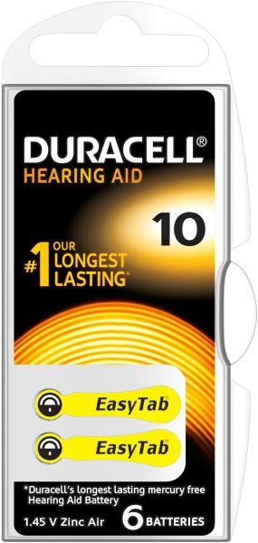 Duracell hörgeräte batterie easy tab 4-077559 10 zinc air d6, 1.4 v. 6 stk. - Duracell-4-077559-96077559