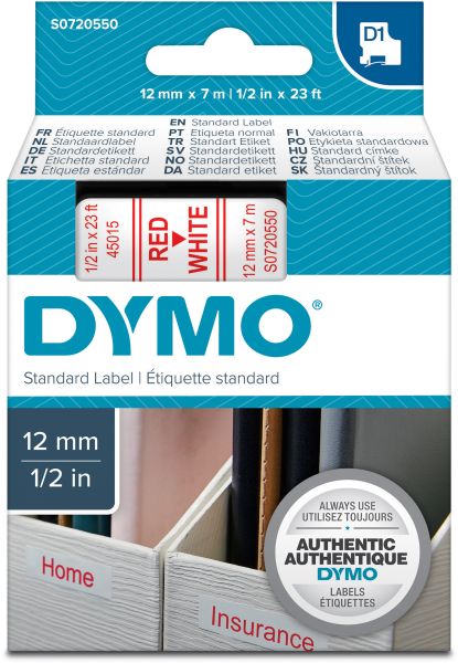 DYMO Schriftband D1 rot/weiss S0720550 12mm/7m