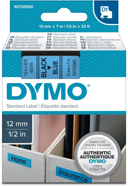 DYMO Schriftband D1 schwarz/blau S0720560 12mm/7m