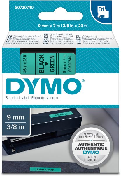 DYMO Schriftband D1 schwarz/grün S0720740 9mm/7m