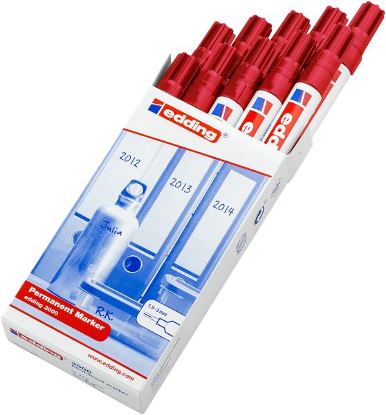 EDDING Permanent Marker 3000 1.5-3mm 3000-2 rot, 10 Stück