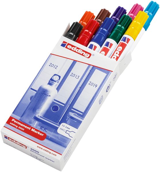 EDDING Permanent Marker 3000 1,5-3mm 3000-999 10 Farben ass.