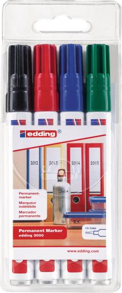 Edding permanent marker 3000 1.5-3mm 3000-e4 4 farben ass. - Edding-3000-e4-4004764789900