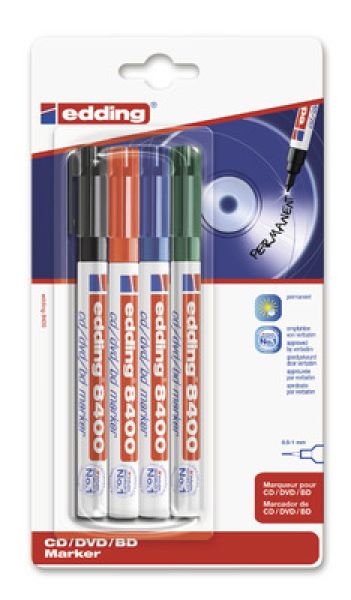 EDDING CD/ DVD Marker 8400 0.5-1mm 8400BLI-1234 4 Farben ass. Blister