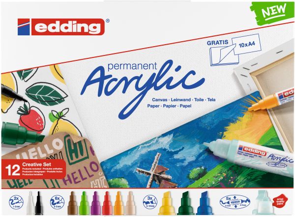 EDDING Acrylmarker acrylic-12S Kreativset basic 12 Stück